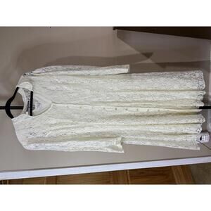 90s White Lace Long Sleeve Button-Front Dress Diana Marco Size 14